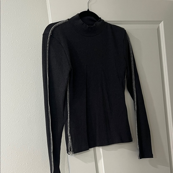 J. Crew Tops - J. Crew Grey Long Sleeve Mockneck Top with White Stitching